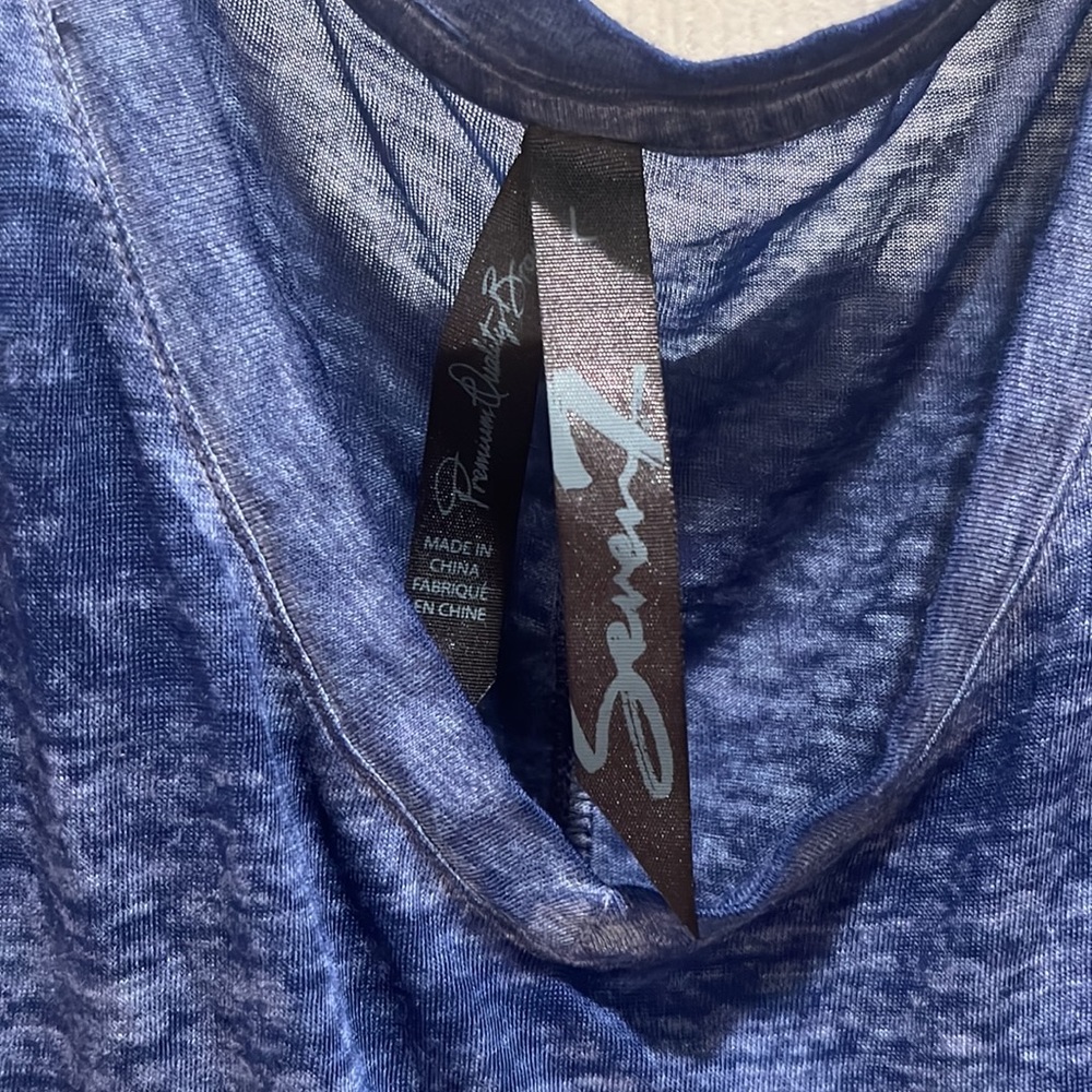 Seven7 Blue Cold Shoulder Tee with Pocket L - Picture 2 of 4
